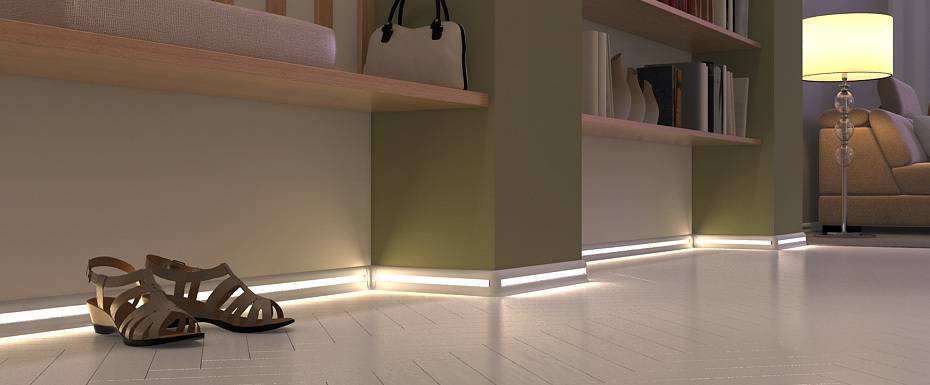 Плинтус с подсветкой напольный: выбор и монтаж led-подсветки (светодиодной ленты) на полу своими руками > свет и светильники